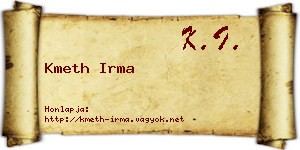 Kmeth Irma névjegykártya
